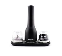 FinaMill Set regalo con macina pepe e macina spezie ricaricabile tramite USB, include 2 cialde Pro Plus a cambio rapido, 1 capsula Max e vassoio nero Trio | Elementi macinanti in ceramica | Nero notte
