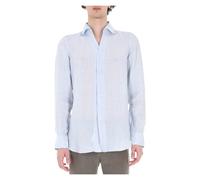 Finamore - Camicia sartoriale Ustica in puro lino open collar - - Shirts - Uomo - Blu - 2XL