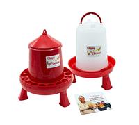 FINCA CASAREJO Pack Mangiatoia e Abbeveratoio con Piedini per Galline - Mangiatoia e Abbeveratoio Happy Chickens 12 kg e 10L - Plastica Resistente - Include Guida Pratica per l'Alimentazione delle