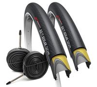 Fincci Kit 2 Copertoni Bici da Corsa 700x28c (28-622) e 2 Camere d'aria Presta 48mm - Pneumatici Pieghevoli 60 TPI - Peso 250g con Protezione Antiforatura 1mm - Ideali per Strada e Allenamento - Nero