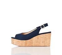 FIND Cork Peep Toe Sling Back Wedge - Scarpe col tacco punta aperta Donna, Blu (Navy), 36 EU