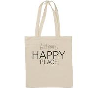 Find Your Happy Place - Borsa tote in cotone naturale, colore: Bianco