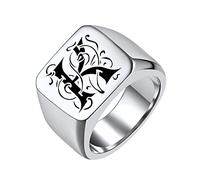 FindChic Anello Acciaio Uomo Anello sigillo da uomo anello uomo acciaio inossidabile anello quadrato regalo per padre Taglia 25 anello chevaliero acciaio personalizzato con lettera