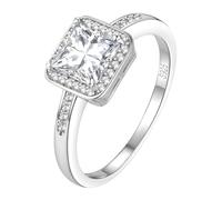 FindChic Anello Argento 925 con Zirconia Cubica - Quadrato con Zirconi, Fedina Fidanzamento e Matrimonio - Regalo per Donna e Ragazza