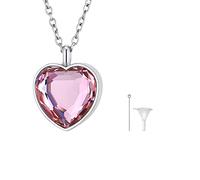 FindChic Collana Donna Urna per Ceneri Con Pietra Tormalina Rosa Sintetico Mese Ottobre in Acciaio Inossidabile Cuore Ciondolo