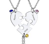 FindChic Collane Abbinate per 3 Birthstone Collana con Cuore Diviso Collana Personalizzata in Acciaio Inossidabile con Pezzi di Puzzle