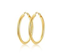 FindChic Orecchini Cerchio Oro in Acciaio Inossidabile Orecchini Cerchio Donna a Cerchio Grande 60mm Placcato Oro Regalo per Donna
