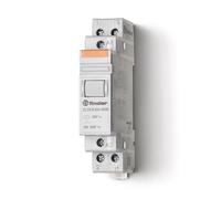 Finder Relè Monostabile Modulare 20 A. Dotato di interruttore bipolare 2 NO. Corrente nominale 20A. Tensione nominale/Max tensione commutabile 250/400 V AC. Montaggio su barra 35 mm