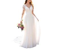 Findlovewedding Abiti da Sposa per la Sposa 2019 con Appliques di Pizzo - Avorio - 52