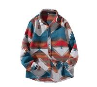 FindThy Camicia da Uomo in Flanella Spazzolata Etnica Azteca Stampa abbottonata Risvolto Tribale Camicia Giacca Shacket, Blu e Bianco., M