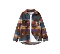 FindThy Camicia da Uomo in Flanella Spazzolata Etnica Azteca Stampa abbottonata Risvolto Tribale Camicia Giacca Shacket, 01 caffè Viola, Small