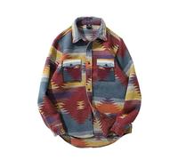 FindThy Camicia da Uomo in Flanella Spazzolata Etnica Azteca Stampa abbottonata Risvolto Tribale Camicia Giacca Shacket, 01 Rosso a, Small