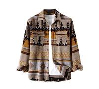 FindThy Camicia da Uomo in Flanella Spazzolata Etnica Azteca Stampa abbottonata Risvolto Tribale Camicia Giacca Shacket, 01 Kaki., XL
