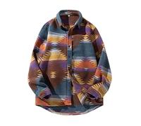 FindThy Camicia da Uomo in Flanella Spazzolata Etnica Azteca Stampa abbottonata Risvolto Tribale Camicia Giacca Shacket, caffè Viola, X-Large