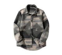 FindThy Camicia da uomo in flanella spazzolata etnica azteca stampa abbottonata risvolto tribale camicia giacca shacket, Nero e grigio., XX-Large