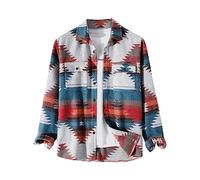 FindThy Camicia da Uomo in Flanella Spazzolata Etnica Azteca Stampa abbottonata Risvolto Tribale Camicia Giacca Shacket, 01 Rosso., L