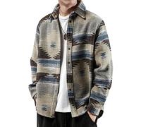 FindThy Camicie Flanella Spazzolato Etnico Stampa Azteca Button Up Risvolto Camicia Tribale Giacca, Evelina, XL