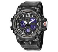 findtime Orologi digitali da uomo 50 m impermeabili a doppio display analogico-digitale sport all'aperto orologi tattici militari luminosi per uomo allarme cronometro orologio da polso da uomo nero giallo oro cachi, 8008-nero, cinturino
