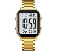 findtime Orologi digitali da uomo, con numeri grandi, anziani, business, digitale, orologio da polso da uomo, cinturino in metallo, orologio di lusso, a LED, doppia ora, data 12/24H, oro-bianco