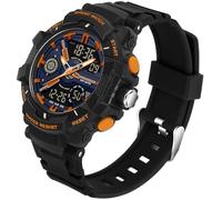 findtime Orologi per uomo e ragazzo, analogico, digitale, al quarzo, arancione, con allarme/cronometro, due fusi orari/LED 5 ATM, impermeabili, per uomini