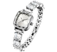 findtime Orologio analogico da donna minimalista, con diamanti, semplice, elegante, con cristalli, in lega, impermeabile, stile casual, orologio da polso color argento, bianco, Minimalista