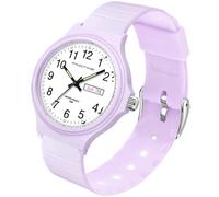 findtime Orologio analogico da polso educativo per bambini, ragazzo, ragazza, facile da imparare a leggere l'ora, retroilluminazione a LED, viola., Cinghia