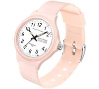 findtime Orologio analogico da polso educativo per bambini, ragazzo, ragazza, facile da imparare a leggere l'ora, retroilluminazione a LED, Rosa, Cinghia