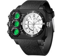findtime Orologio angolare da uomo, digitale, analogico, grande, militare, 5 ATM, impermeabile, sportivo, da uomo, per attività all'aperto, cronometro, coutdown 12/24H, tre fusi orari, di lusso per