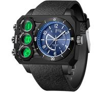 findtime Orologio angolare da uomo, digitale, analogico, grande, militare, 5 ATM, impermeabile, sportivo, da uomo, per attività all'aperto, cronometro, coutdown 12/24H, tre fusi orari, di lusso per