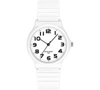 findtime Orologio da donna analogico al quarzo, in plastica, 5 ATM, impermeabile, per ragazze, ragazzi, numeri grandi, orologi semplici da donna anziani, bianco, cinghia