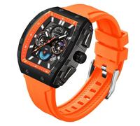 findtime Orologio da uomo con cronografo, analogico, sportivo, impermeabile, per corsa, cronometro, con fasi lunari luminose, unico Tonneau, Arancione, Casual