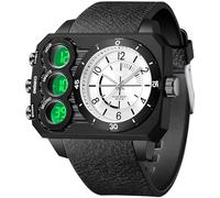 findtime Orologio da uomo con quadrante grande quadrato e quadrante grande, orologi da uomo con tre fusi orari, conto alla rovescia allarme, cronometro a LED, unico orologio da polso fresco, bianco