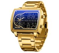 findtime Orologio da uomo rettangolare retrò lussuoso orologio da polso da uomo digitale analogico al quarzo classico business casual tre fuso orario impermeabile illuminato grande quadrante per