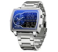 findtime Orologio da uomo rettangolare retrò lussuoso orologio da polso da uomo digitale analogico al quarzo classico business casual tre fuso orario impermeabile illuminato grande quadrante per