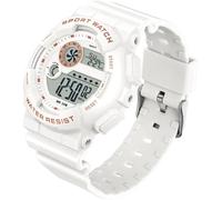 findtime Orologio digitale da donna, sportivo, impermeabile, bianco, con sveglia, cronometro, suoneria oraria, display a LED, calendario 12/24h, Oro rosa bianco, Casual