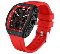 findtime Orologio digitale da uomo, analogico, impermeabile fino a 5 atm, sportivo, militare, cronometro, conto alla rovescia, sveglia, cinturino in silicone resistente, Rosso, Cinturino