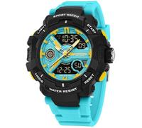 findtime Orologio digitale da uomo, con allarme, stile militare, sportivo, da corsa, cronometro, grande viso, tattico, per attività all'aperto, con design a contrasto di colore, Blu lago, Casual
