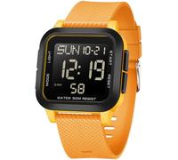 findtime Orologio digitale da uomo con numeri grandi, orologio da polso da uomo e da donna, digitale, a LED, rettangolare, 5 ATM, impermeabile, 12/24H, due fusi orari, per attività all'aperto, conto