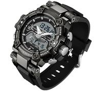 findtime Orologio digitale militare da uomo, sportivo, impermeabile, grande quadrante retroilluminato a LED, 8 colori, cronometro, sveglia, orologio elettronico tattico, Nero e bianco