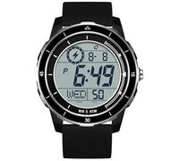 findtime Orologio digitale sportivo da uomo, impermeabile fino a 5 atm, cronometro al quarzo, sveglia, orologio tattico, conto alla rovescia, militare, da uomo, cinturino in silicone, Nero e bianco