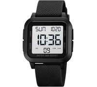 findtime Orologio digitale unisex, quadrante quadrato, numeri grandi, LED, elettronico, impermeabile, sveglia, conto alla rovescia, doppio fuso orario, cronometro, 12/24h, Nero, Bianco, Casual