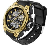 findtime Orologio militare da uomo, tattico, impermeabile, sportivo, analogico, digitale, con grande quadrante con allarme, cronometro, orologio LED per uomo, Oro, Cinturino