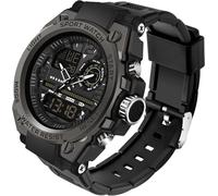 findtime Orologio militare da uomo, tattico, impermeabile, sportivo, analogico, digitale, con grande quadrante con allarme, cronometro, orologio LED per uomo, Nero , Cinturino