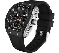 findtime Orologio rettangolare da uomo, design alla moda, creativo, digitale, analogico, al quarzo, con timer doppio, cronometro 5 ATM, impermeabile, bianco, argento, cinghia