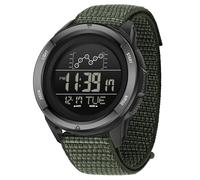 findtime Orologio sportivo da uomo, impermeabile, militare, digitale, con doppio fuso orario, retroilluminazione a LED, sveglia, cronometro, conto alla rovescia, Nylon-verde, Cinturino