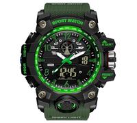 findtime Orologio sportivo da uomo impermeabile, orologio militare tattico analogico digitale per esterni orologio grande quadrante sveglia cronometro LED orologio per uomo, Verde, Cinturino