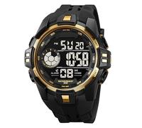 findtime Orologio sportivo digitale da uomo, impermeabile fino a 50 m, orologio digitale per sport all'aria aperta, con retroilluminazione a LED, sveglia, cronometro, Oro, Cinturino