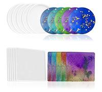 findTop Set di 10 stampi in silicone per sottobicchieri, 5 stampi rotondi e 5 quadrati riutilizzabili in resina per artigianato epossidico, cemento, argilla polimerica, antiaderenti, fai da te