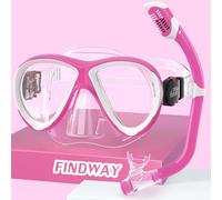 Findway Set per Snorkeling Bambini con Maschera e Boccaglio , Maschera Subacquea Bambino Anti-Perdite Panoramica 180°, Vetro Temperato Occhialini da Nuoto, Snorkel Set per Bambini dai 4-12 anni
