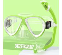 Findway Set per Snorkeling Bambini con Maschera e Boccaglio, Maschera Subacquea Bambino Anti-Perdite Panoramica 180°, Vetro Temperato Occhialini da Nuoto, Snorkel Set per Bambini dai 4-12 anni